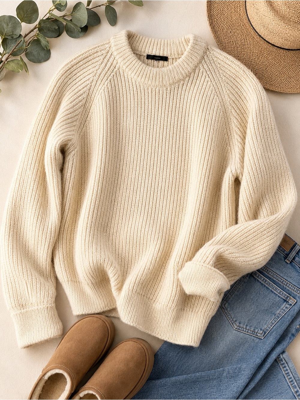 Roots Cream Ribbed Crewneck Sweater